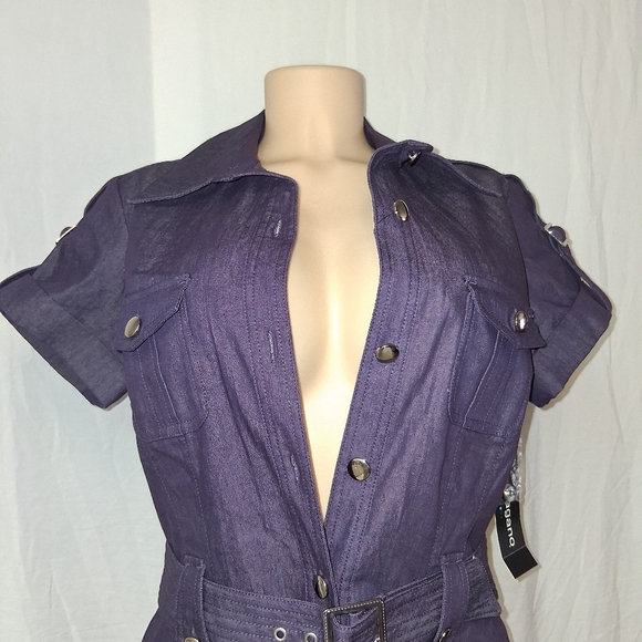 Sharagano New Dark Blue Denim Midi Dress Spring Boho Sz 4 - Picture 5 of 17